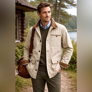 Orvis Mens Chore Coat Sz Medium Khaki Tan Barn Jacket Field Utility Mesh Lined